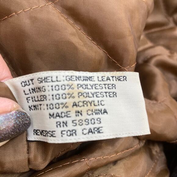 Round tree & York Vintage 90s Y2K Leather Bomber Varsity Black Brown Elbow Patch - Picture 14 of 14